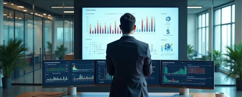 Gestor observa dashboard com economia gerada por autoatendimento